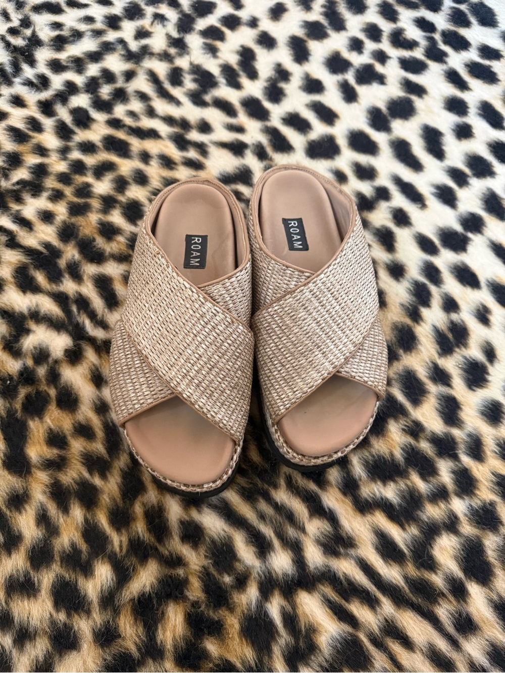 ROAM Cross Stack Raffia Platform Sandals Natural